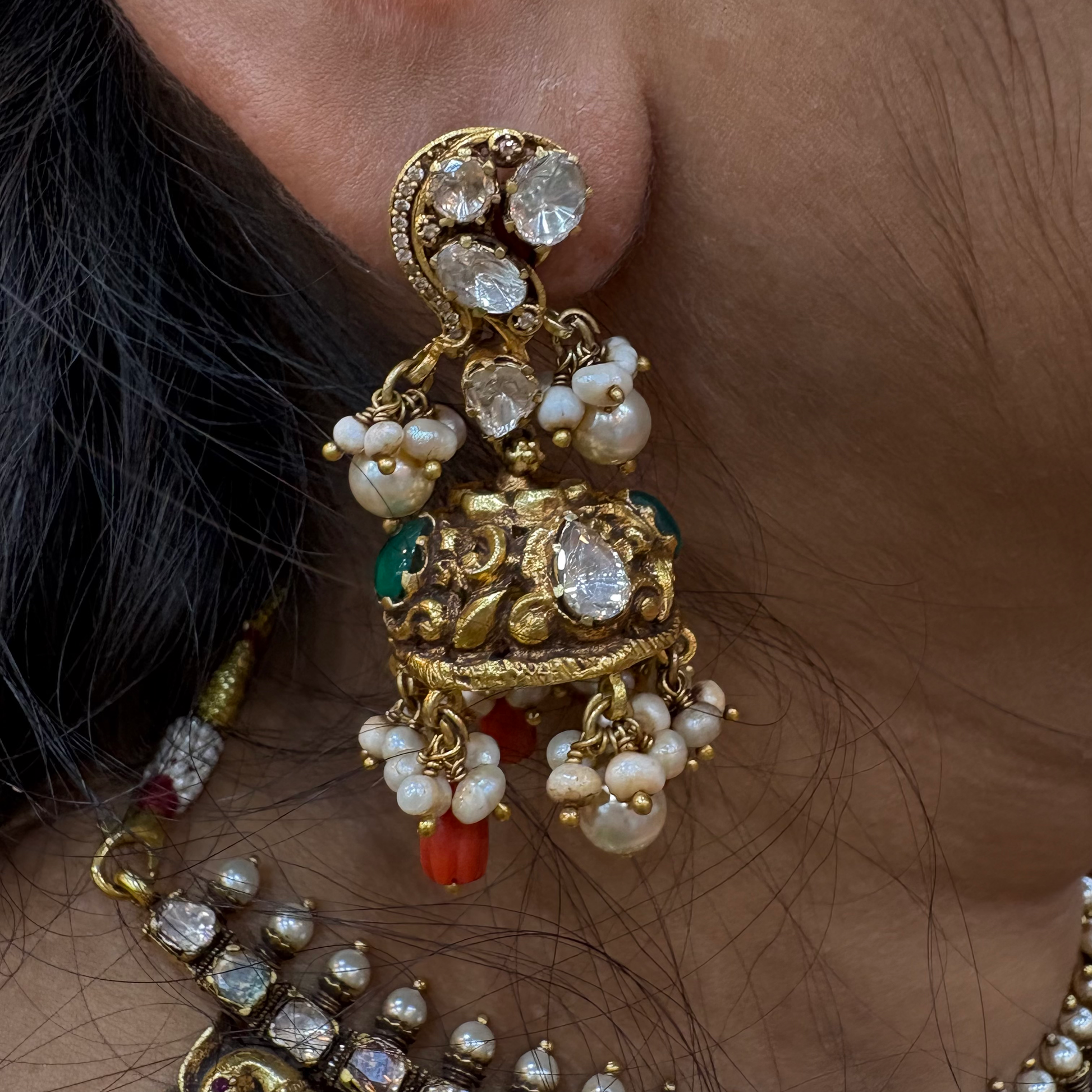 necklace unique design moissanite polki stones silver jhumkas-rcm832 moissanite 92.5 silver ramala jewelry / ramala collections