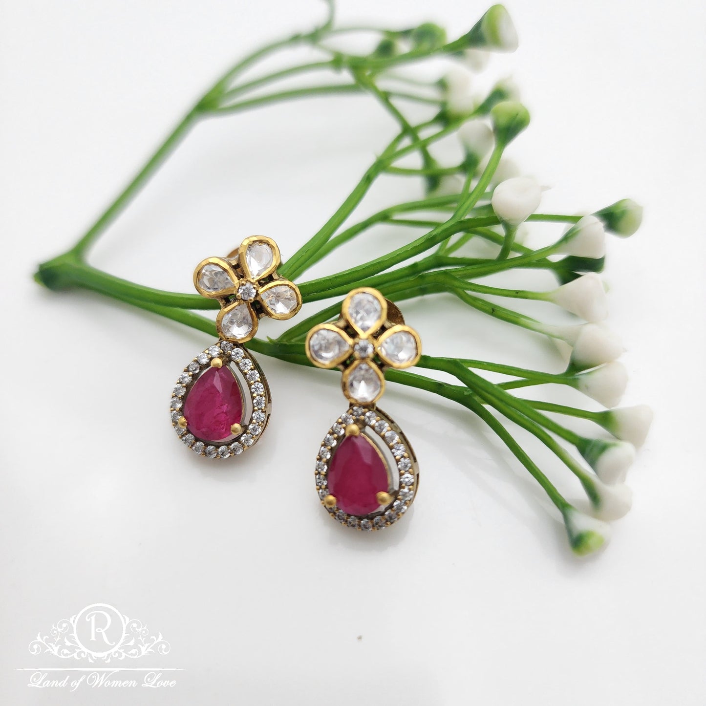 earrings silver moissanite earrings -rcrs12 ruby 92.5 silver ramala jewelry / ramala collections
