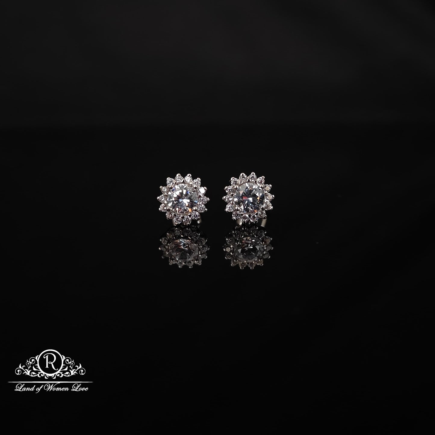 stud silver flower cz- stud earrings -rchs39-1 cz 92.5 silver ramala jewelry / ramala collections