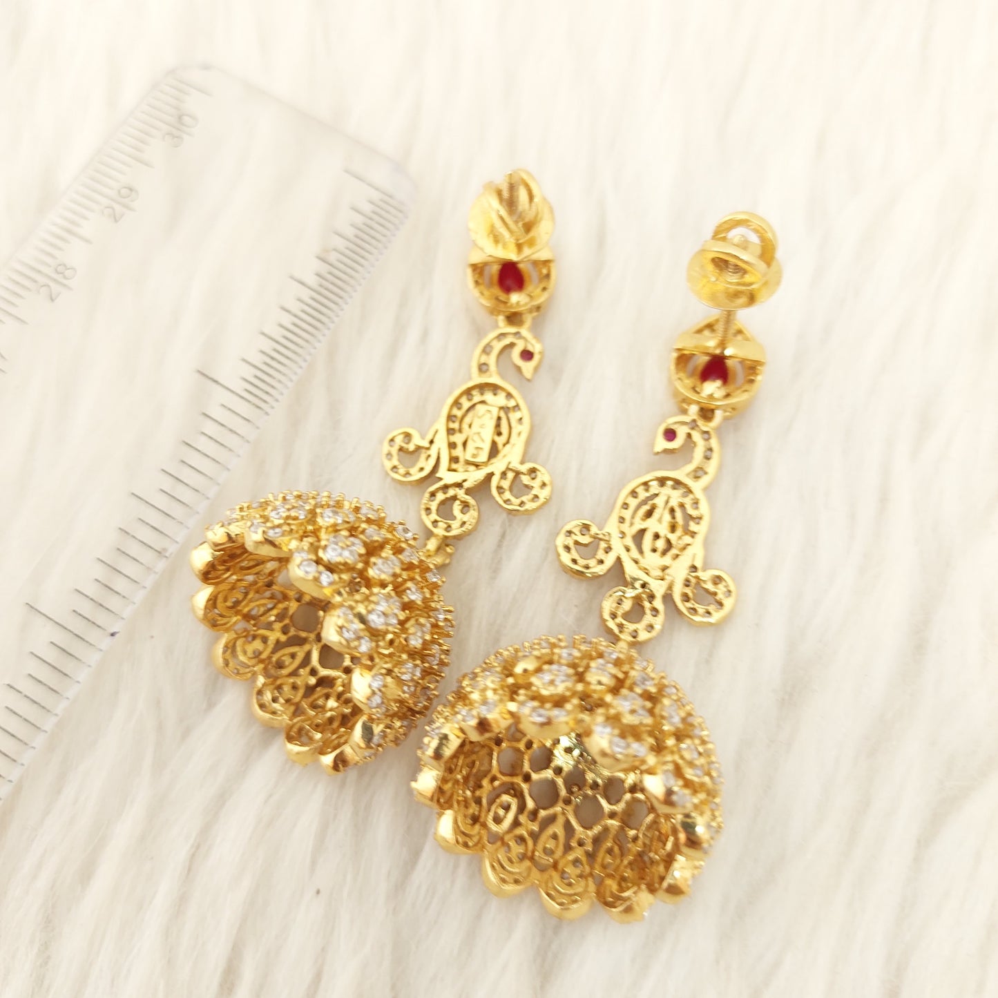 Silver CZ-stone long jhumka-C010