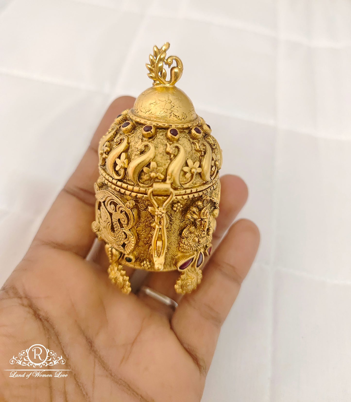 Silver Ganesh With Peacock Design Kumkum Barani-M430