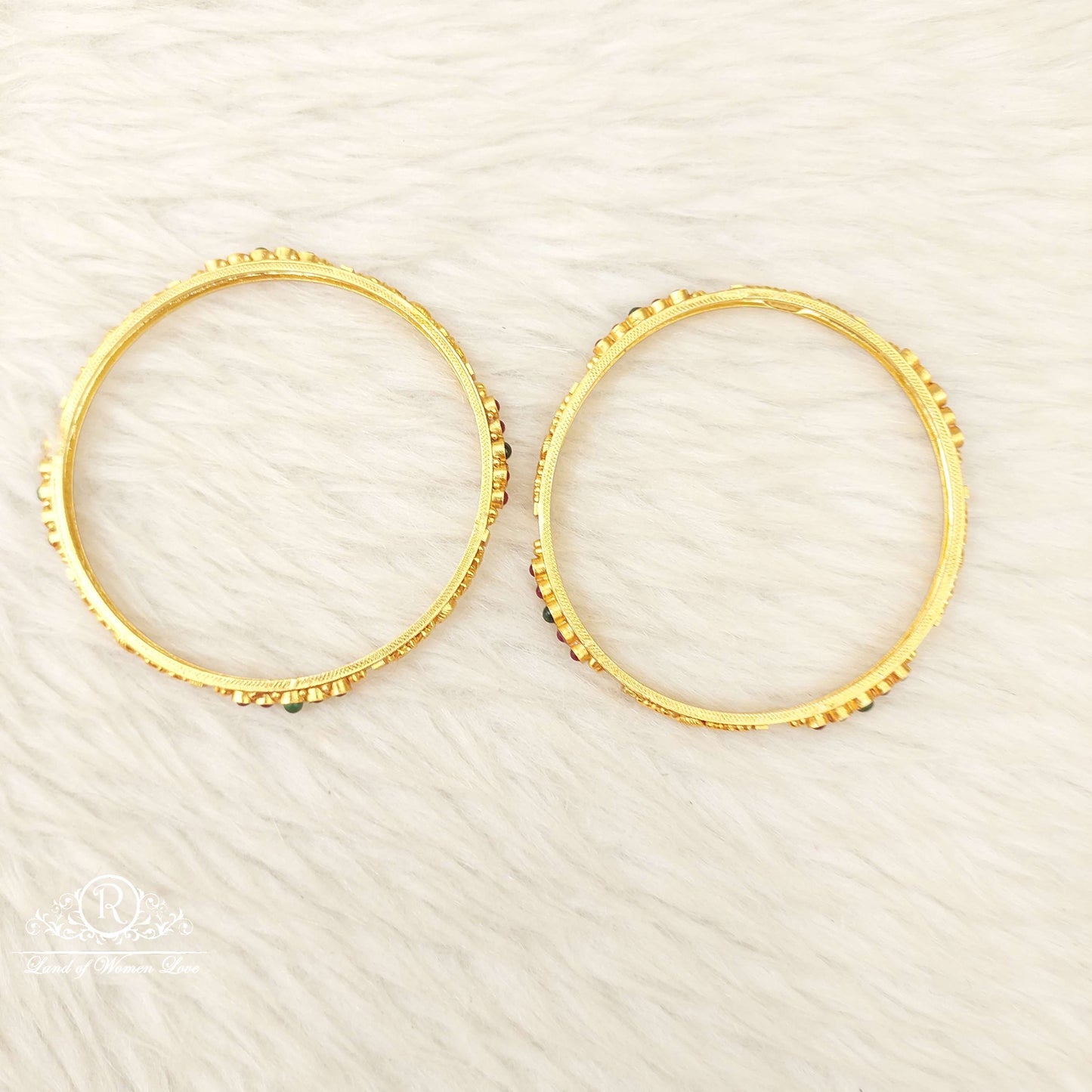 Silver Kempu With Green Stones Bangles-JR80