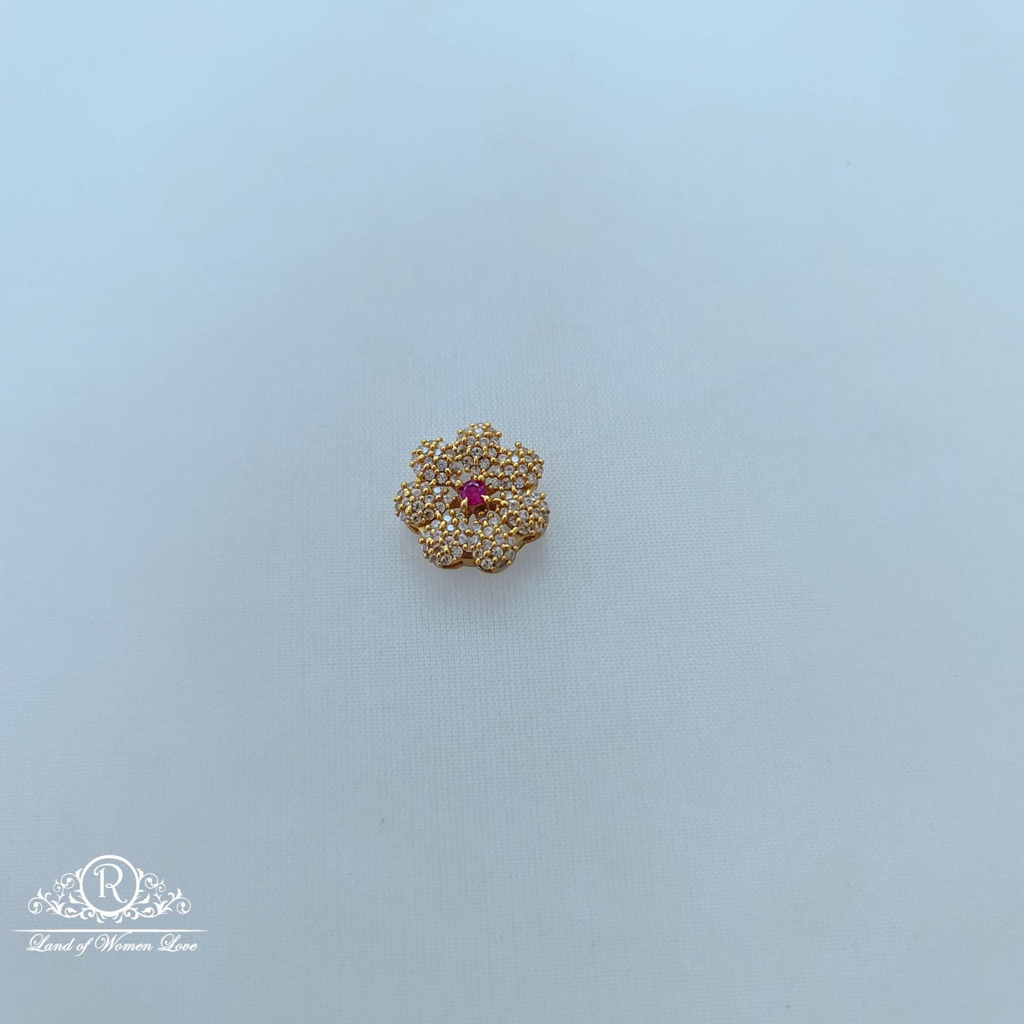 Silver CZ-flower side locket -RCD373