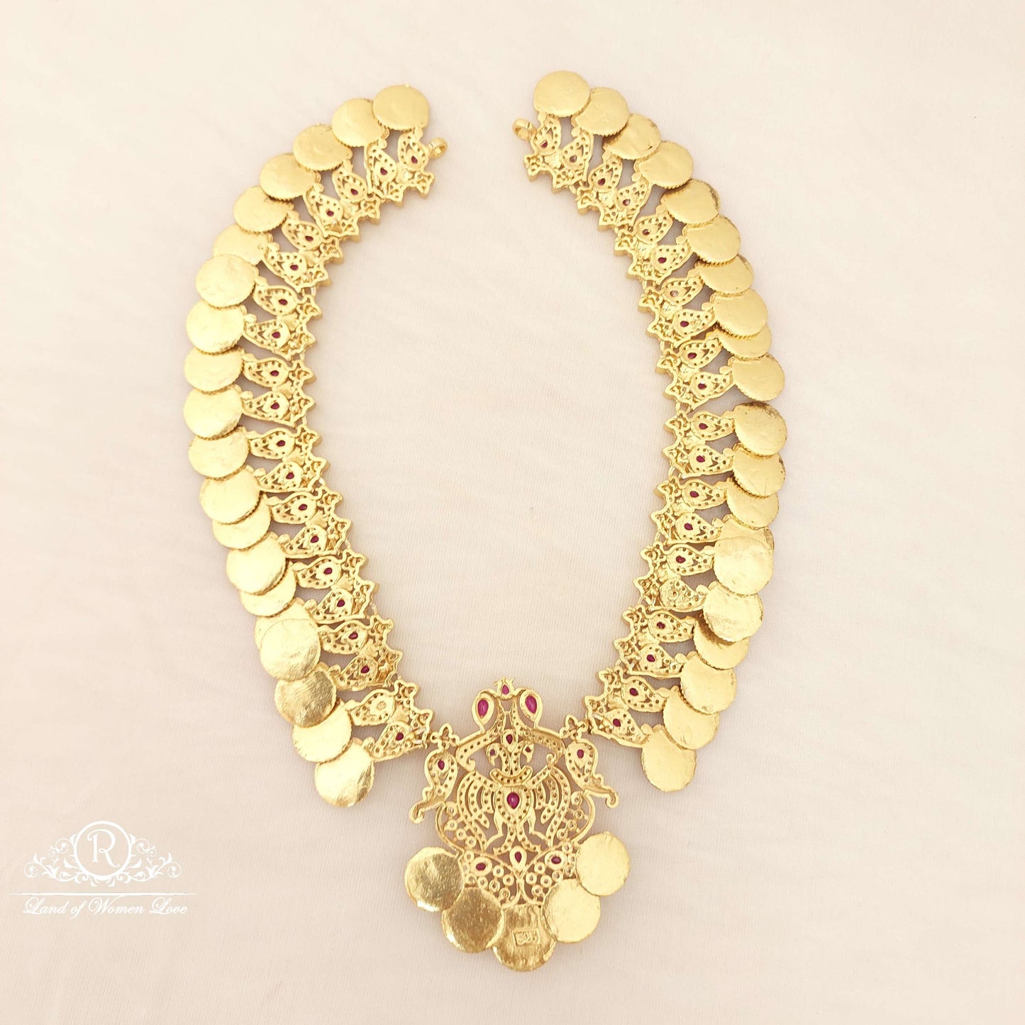 Silver Lakshmi Devi Kasula With Mango Necklace With Earrings Set-C120C133