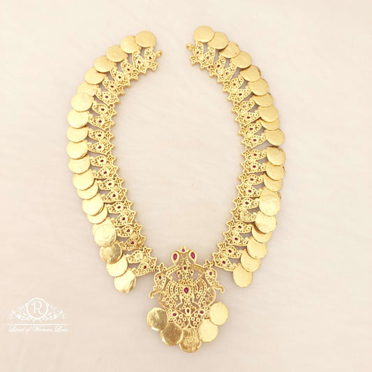 Silver Lakshmi Devi Kasula With Mango Necklace With Earrings Set-C120C133