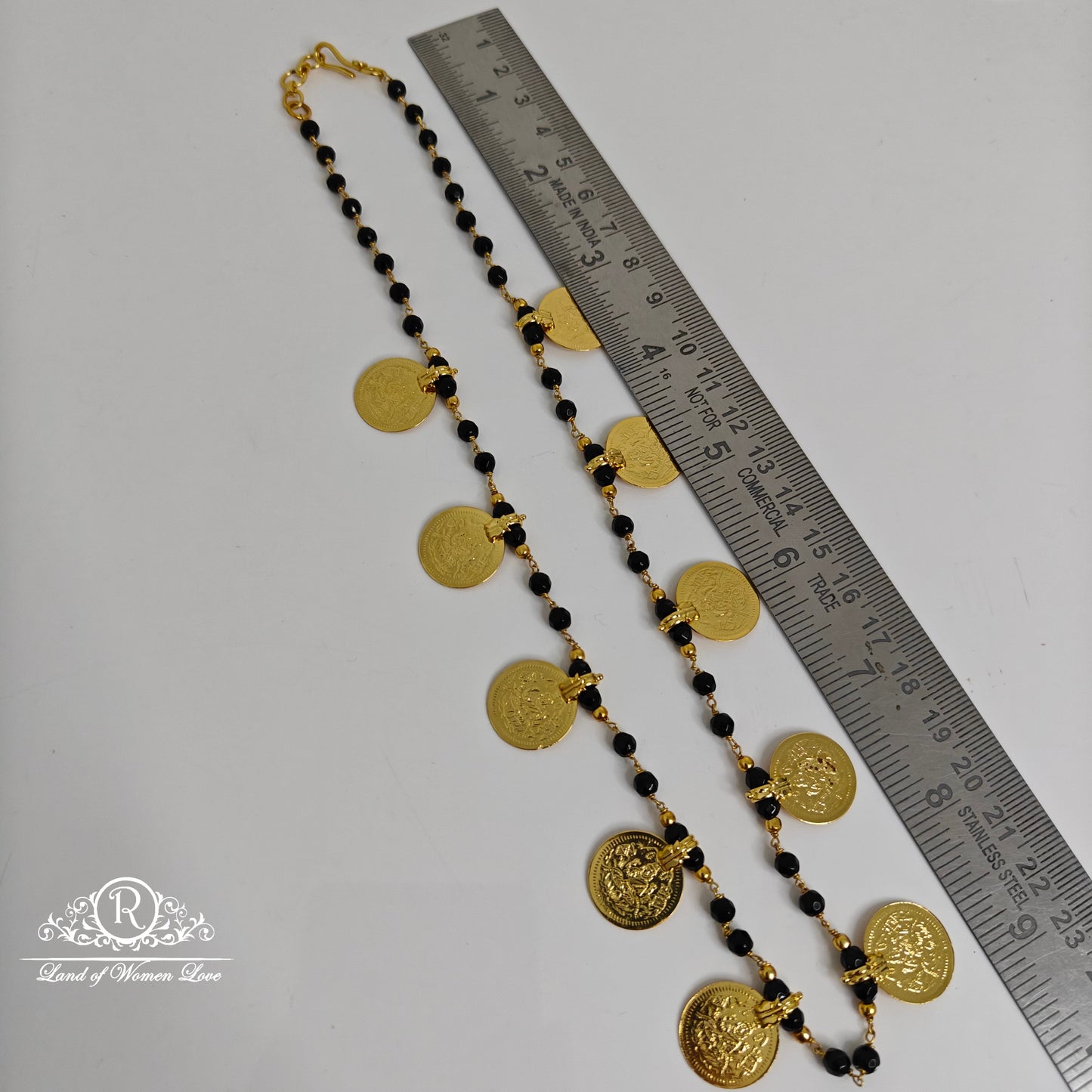 92.5 silver beautiful black beads with kasu lockets - RCH792