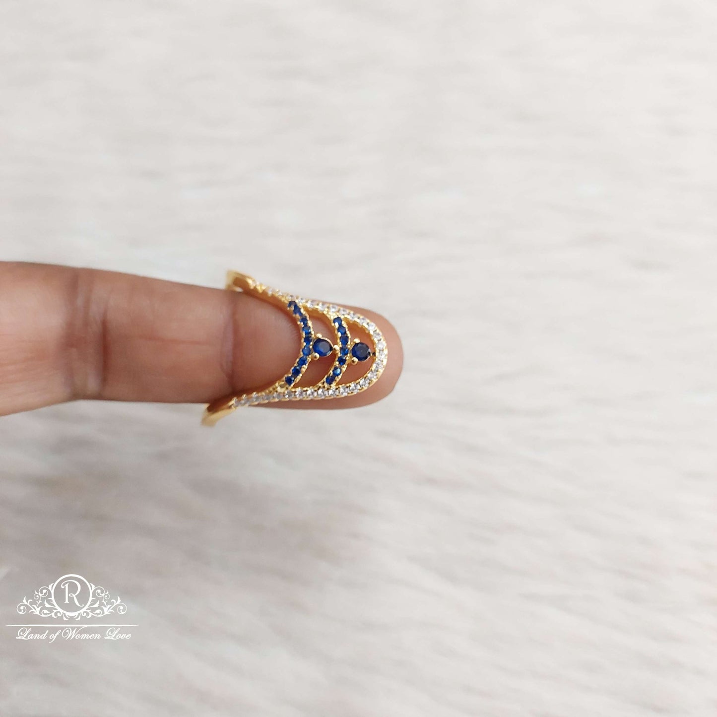 Silver Blue Stones Finger Ring-SA128