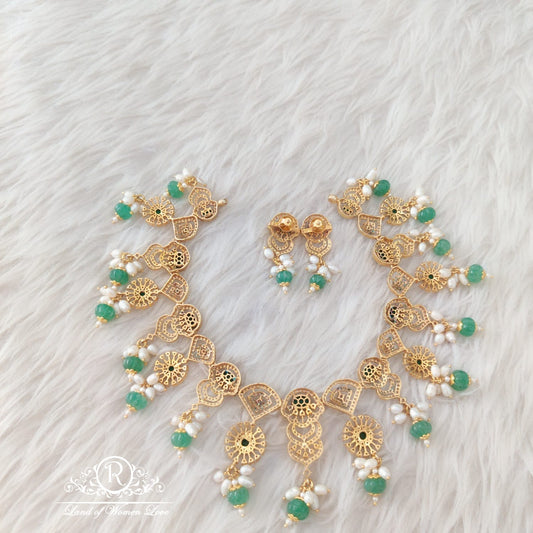 Silver CZ- stone necklace  with earrings -RCH0020