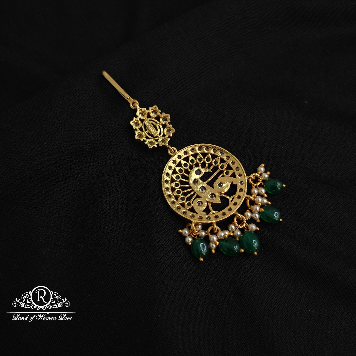 92.5 Silver peacock design Green and white CZ's Tikka-RCM1152