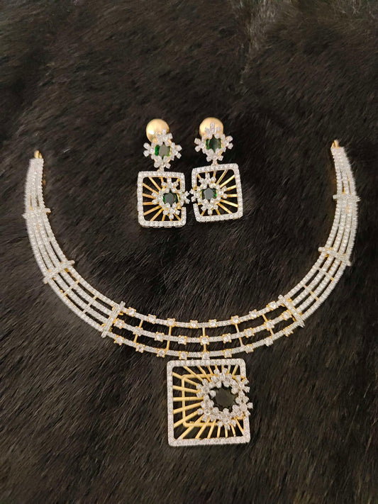 earrings silver cz- stones necklace with matching earrings-rcjr240rcjr241 cz 92.5 silver ramala jewelry / ramala collections