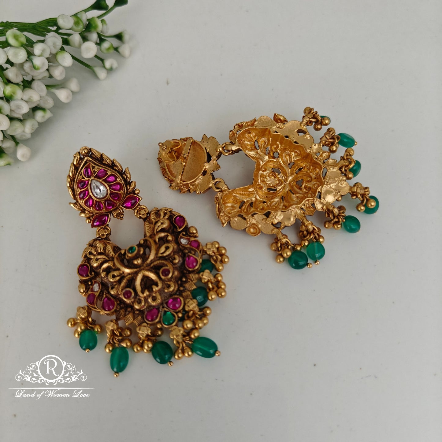 92.5 silver simple and Cute earrings with kundan stones and hangings-RCHK0147