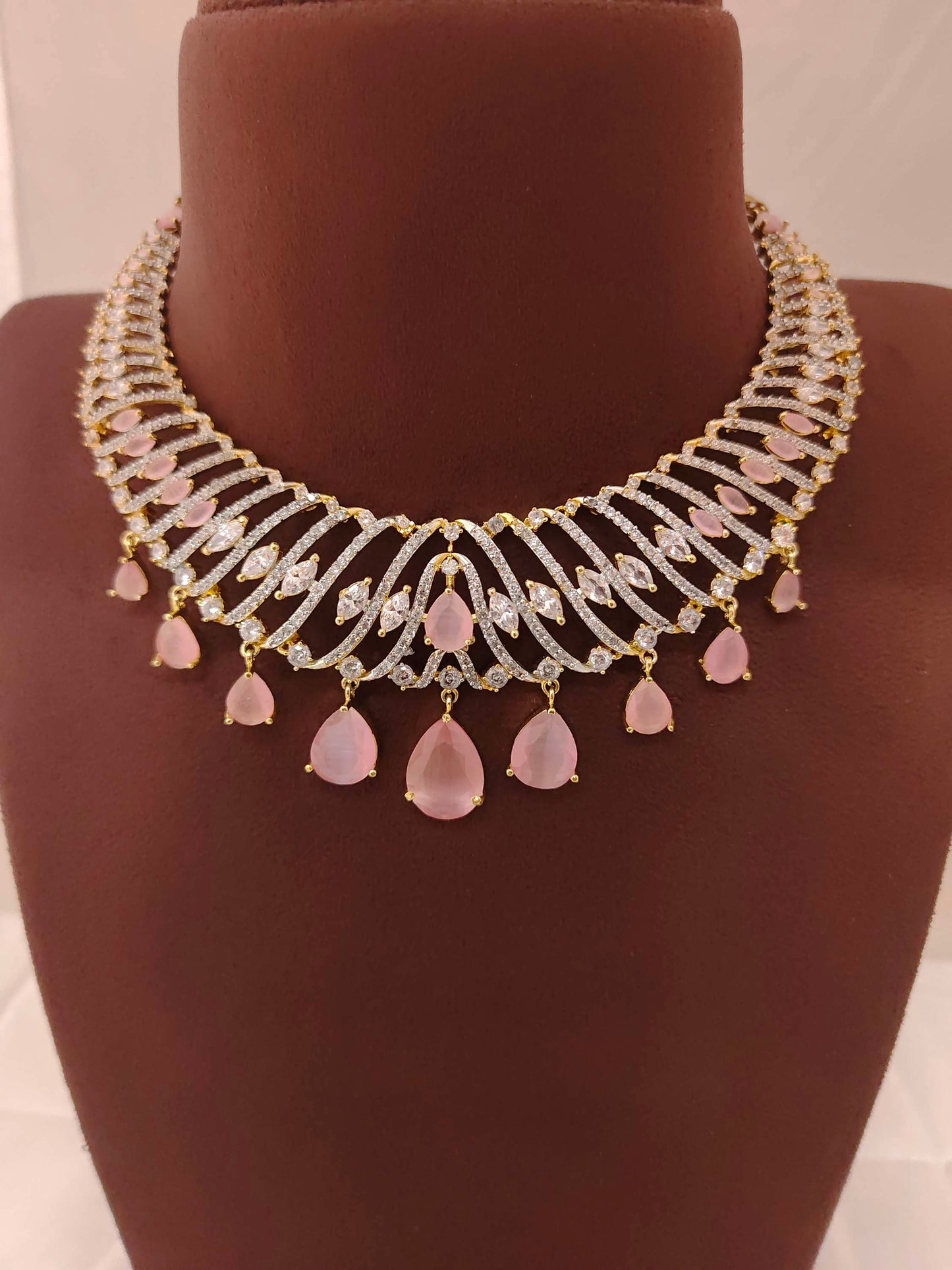 Silver Beautiful CZ- Stones Dimond Design Necklace-RCJR236