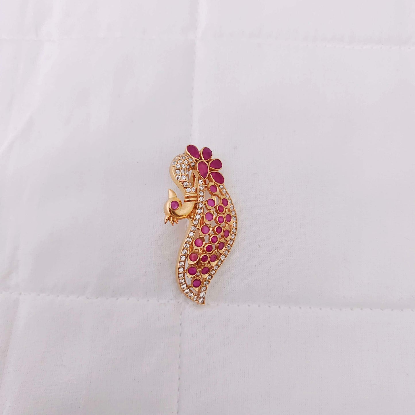 silver cz- gold polish peacock design sarees pin -rch274 cz 92.5 silver ramala jewelry / ramala collections