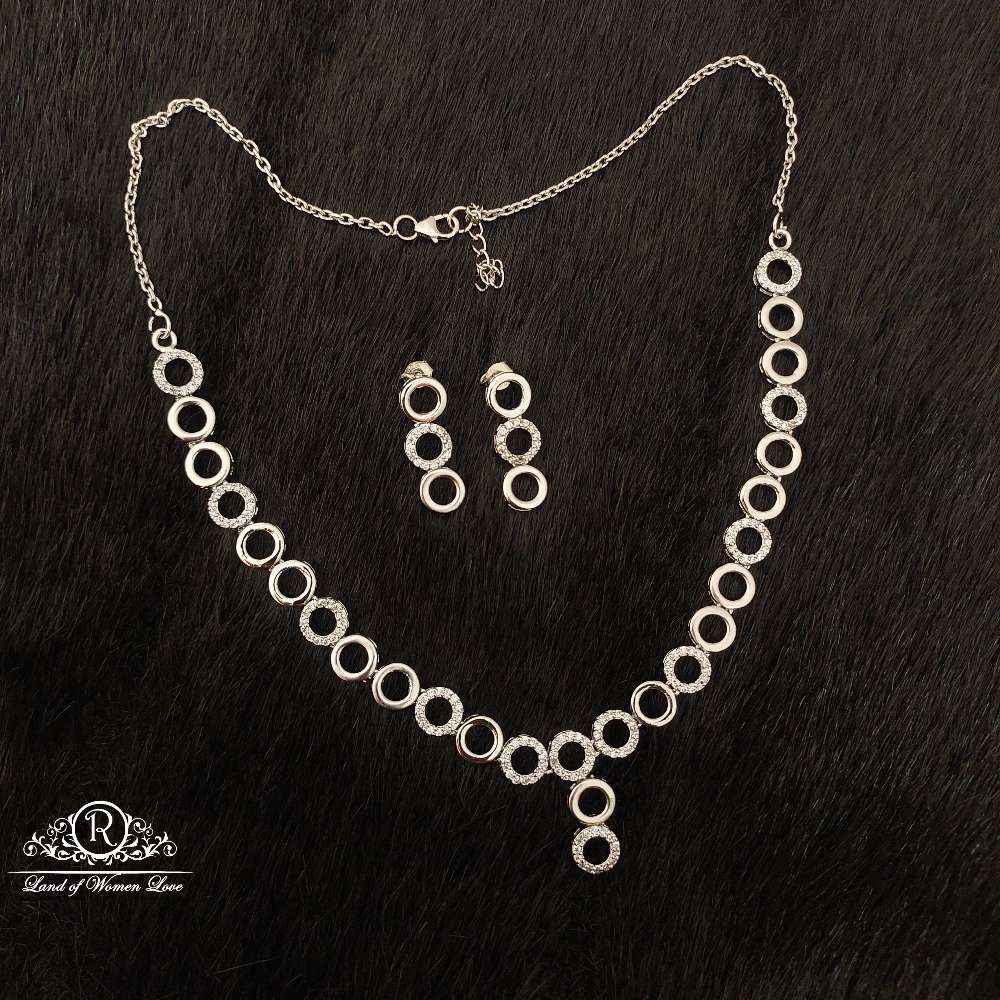 Silver Platinum Polish Earrings With Necklace-SS51