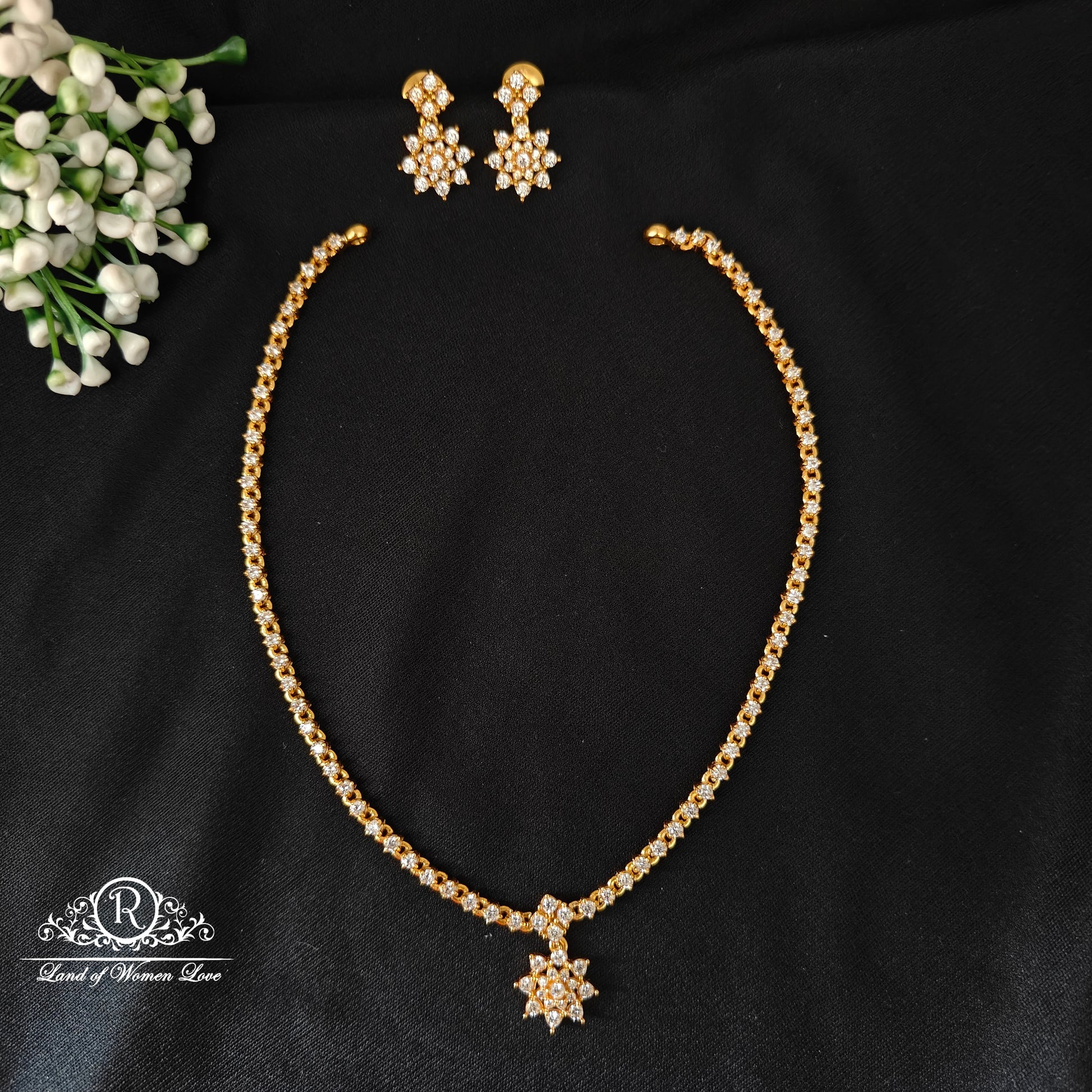 earrings 92.5 silver simple and cute necklace with earrings - rcjr1003 92.5 silver ramala jewelry / ramala collections