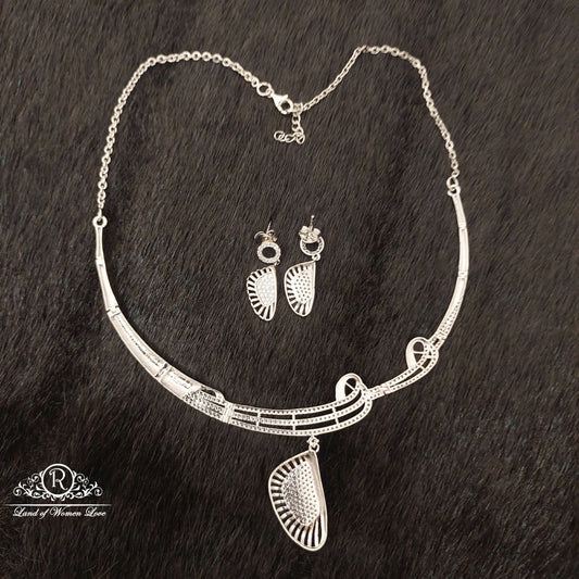 Silver Platinum Polish Earrings With Necklace-SS54