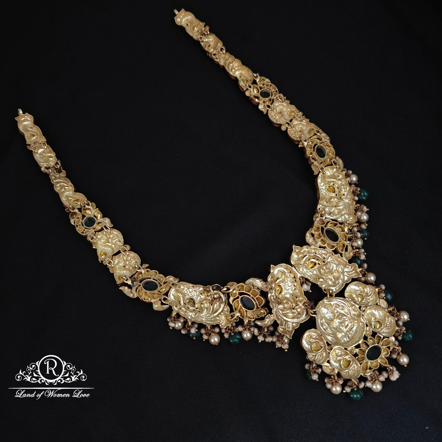 92.5 Silver Lakshmi Devi design Polki Haram-RCM1121