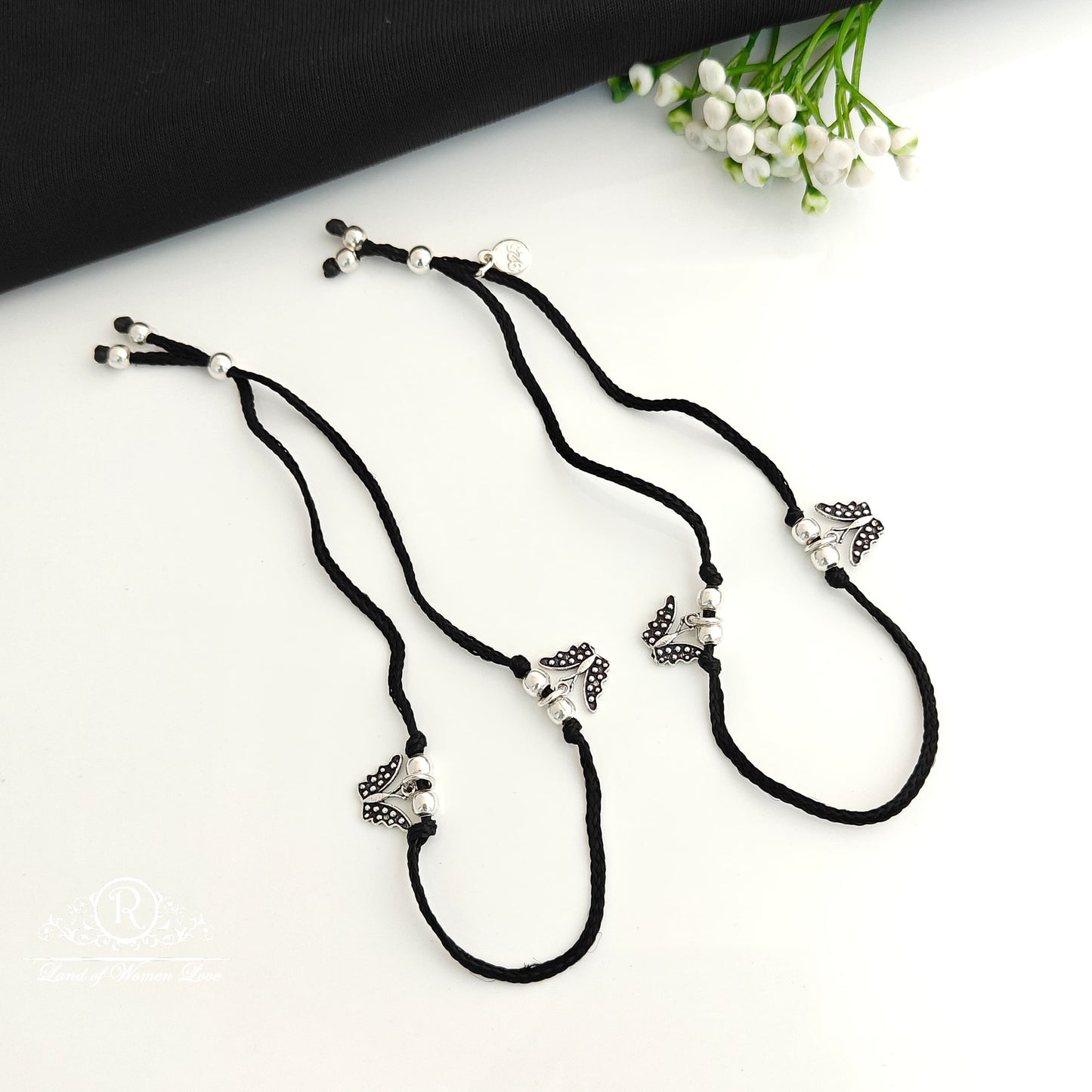 anklet silver black theard butterfly anklets-rcra105 92.5 silver ramala jewelry / ramala collections