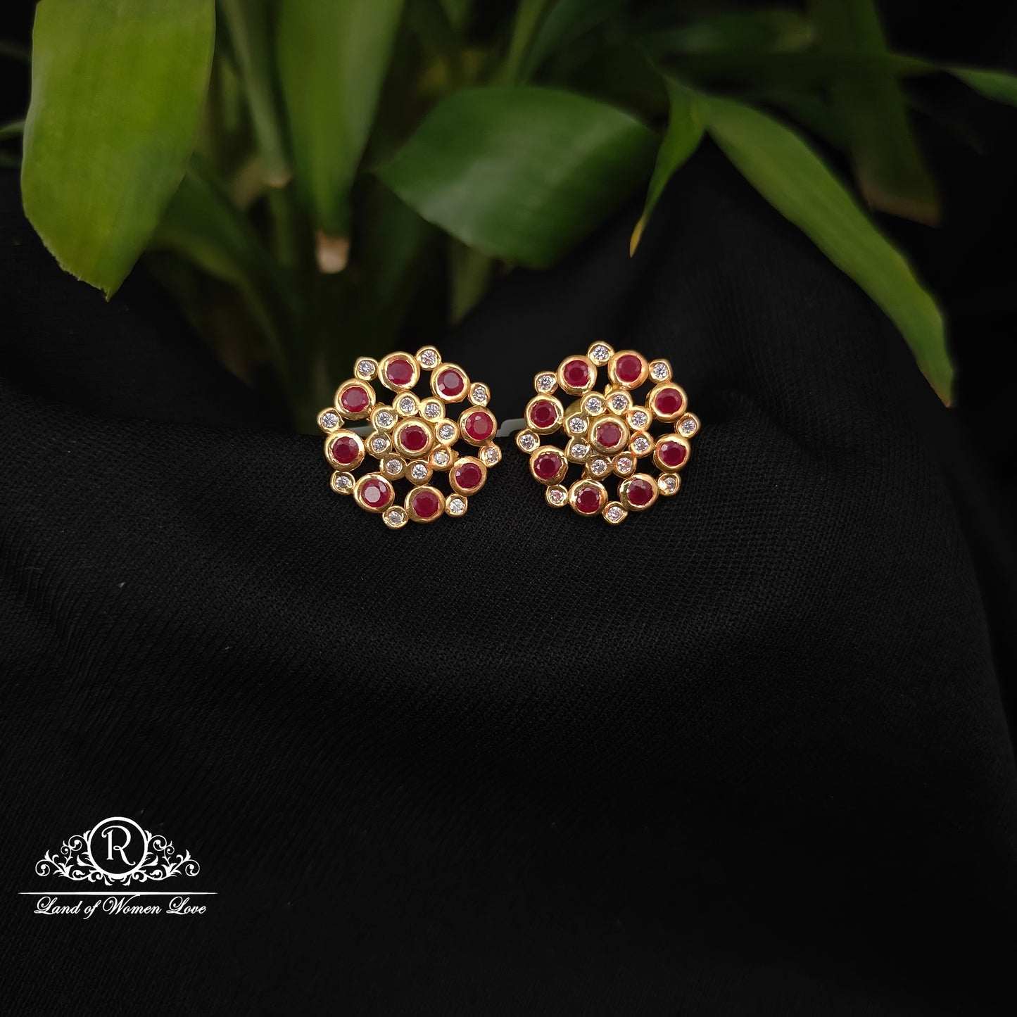 Silver ruby stone earrings -RCDS0610