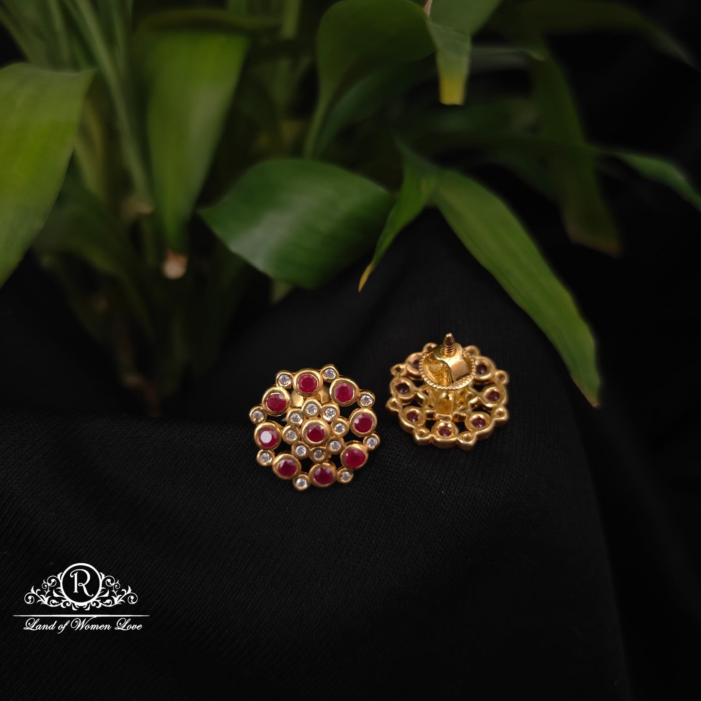 Silver ruby stone earrings -RCDS0610