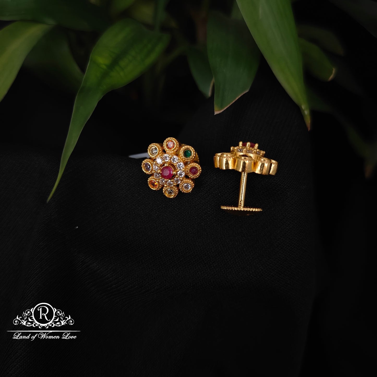 92.5 silver Navaratna stone earrings -RCDS0622