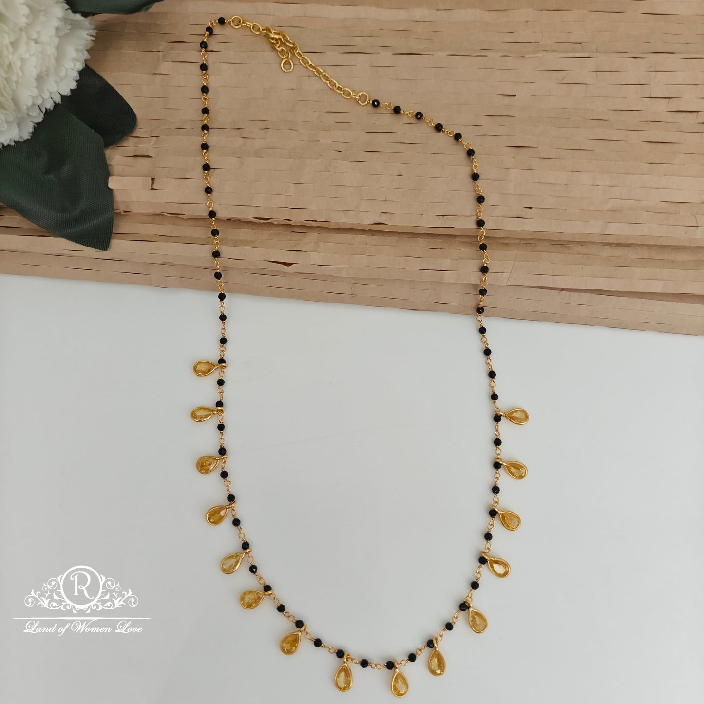 92.5 Silver simple and cute black beads with yellow small lockets-RCDS653