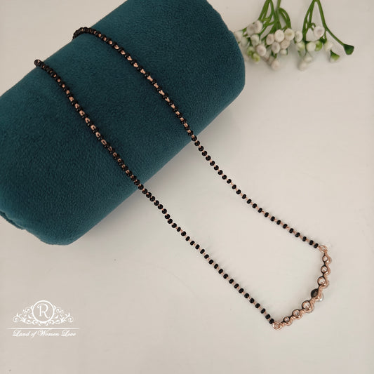 92.5 SILVER ROSE GOLD POLISH BLACK BEADS CHAIN-RCRB45