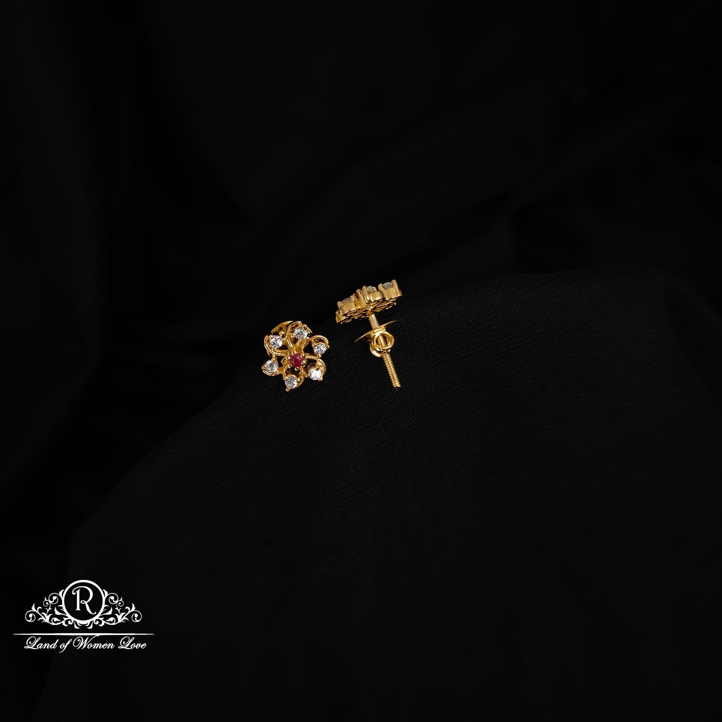 92.5 silver flower desgin white stone earrings-RCBH006