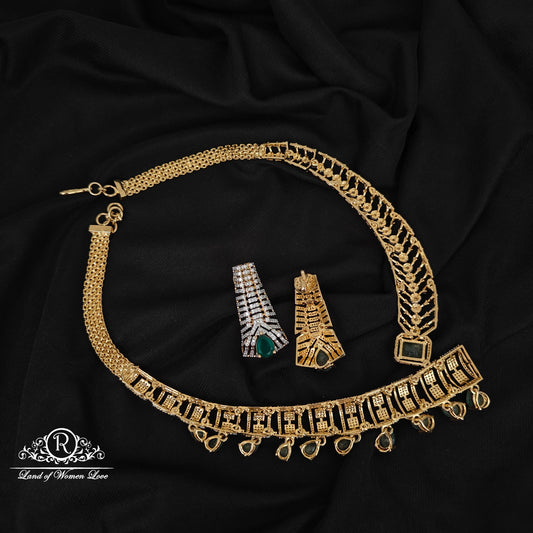 92.5 SILVER DIAMOND FINISHING NECKLACE WITH EARRINGS SET-RCM1444