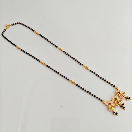 92.5 Silver With Gold Polish Black Beads Chain-RCBH083