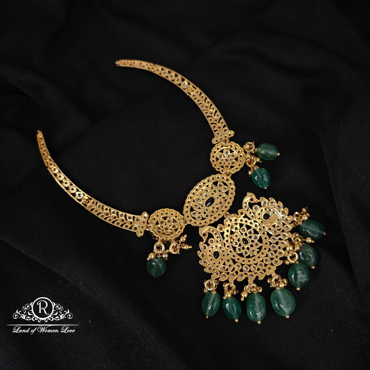 92.5 silver kante with CZ stones and green beads hangings-C122