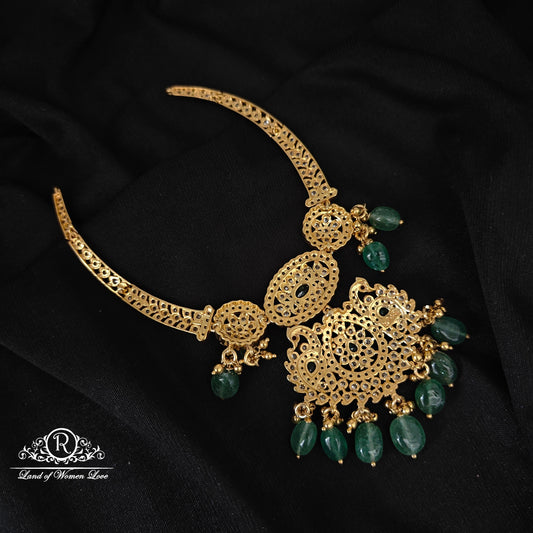 92.5 silver kante with CZ stones and green beads hangings-C122