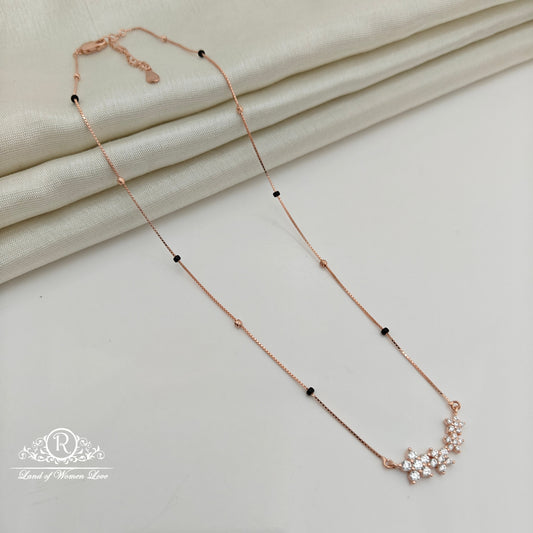 92.5 Silver Rose Gold Polish Black Beads Chain-RCSS007