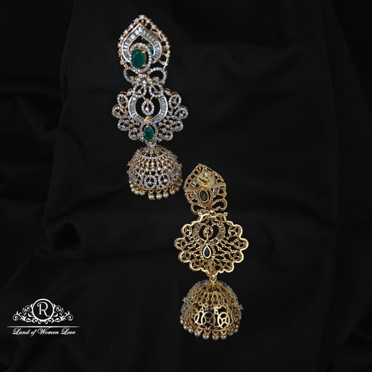 92.5 SILVER DIAMOND FINISHING 3 PC MODEL DETACHABLE EARRINGS JUMKAS-RCZP016