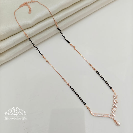 92.5 Silver Rose Gold Polish Black Beads Chain-RCSS003