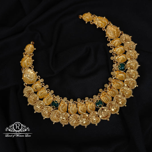 92.5-SILVER LAKSHMI DEVI WITH PEACOCK DESGIN KASU NECKLACE-RCZ968