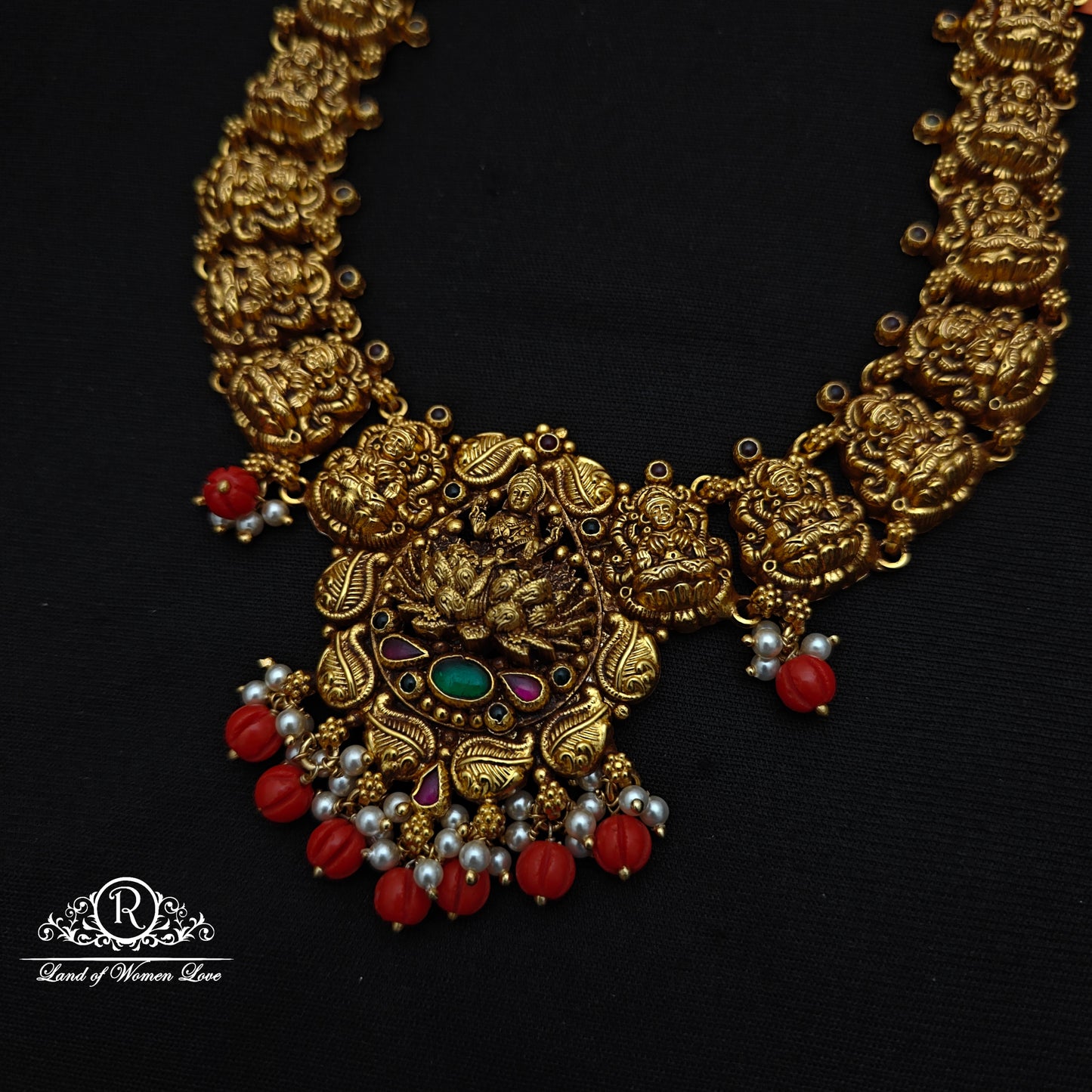 92.5 Silver Nakshi with coral drops Haram-RCCP490