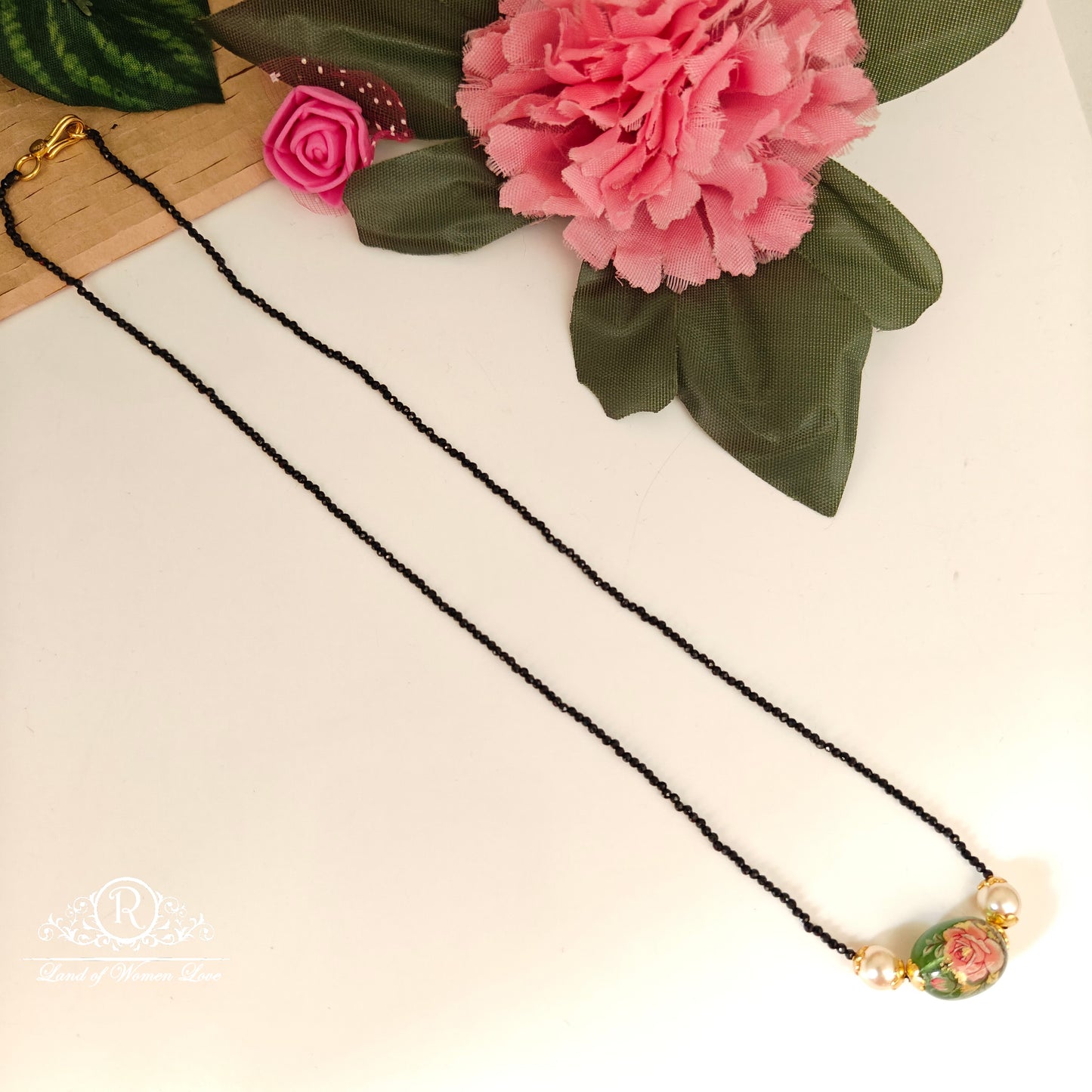 92.5-SILVER BLACK BEADS CHAIN-RCH1137