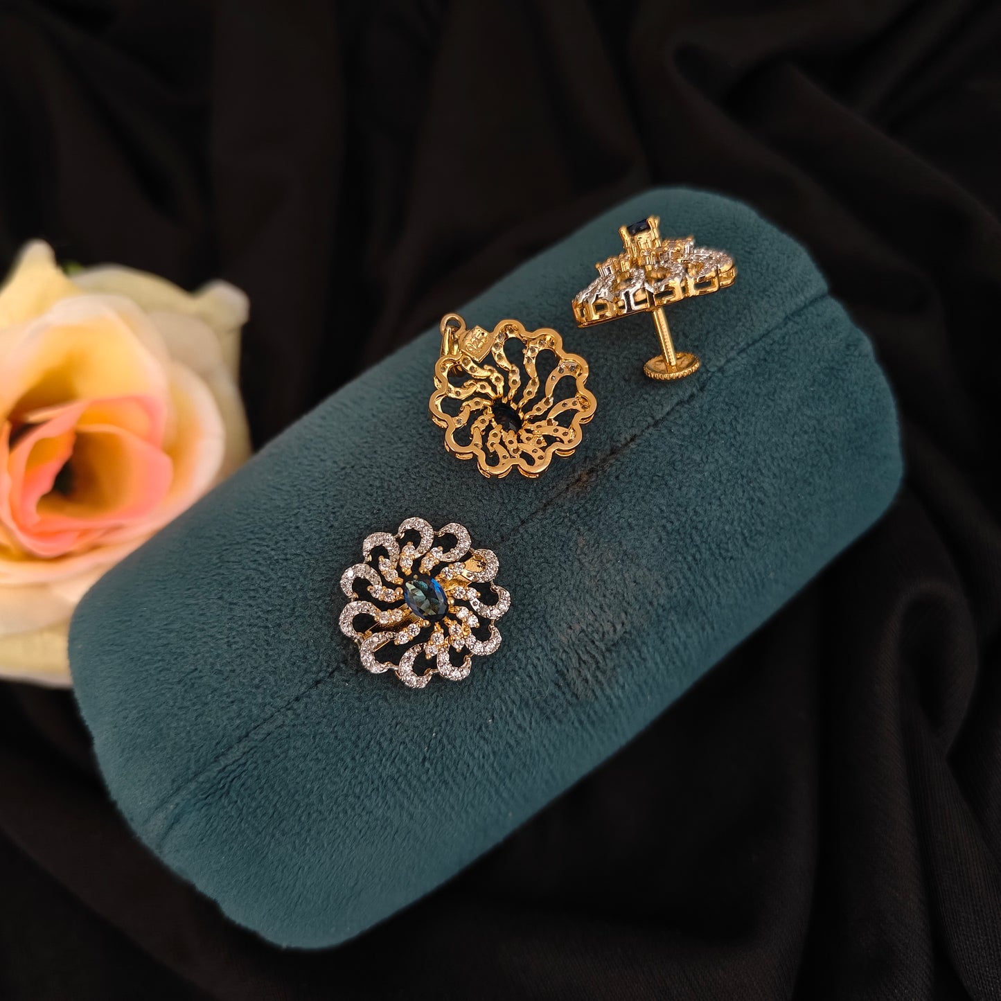 92.5 SILVER CZ STONE EARRINGS WITH LOCKET SET -RCMB019