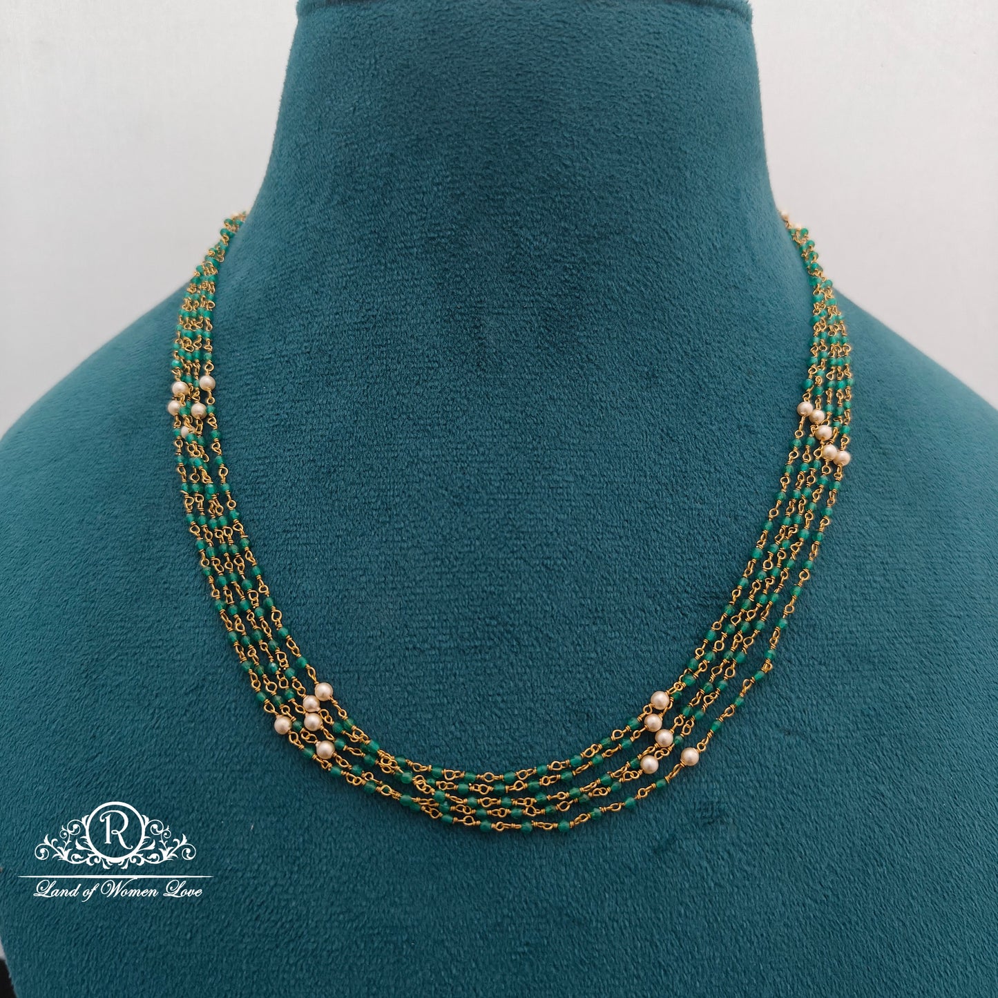92.5 silver beads chains with green and pearls beads -RCMJ292