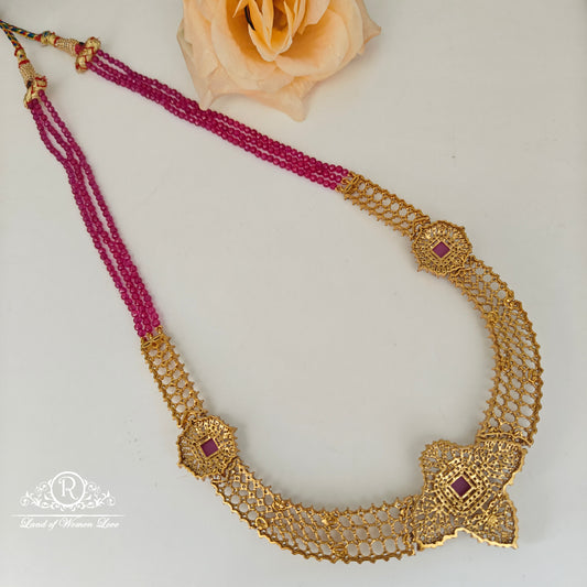 92.5 Silver white stone Necklace with ruby beads chain-RCH1202