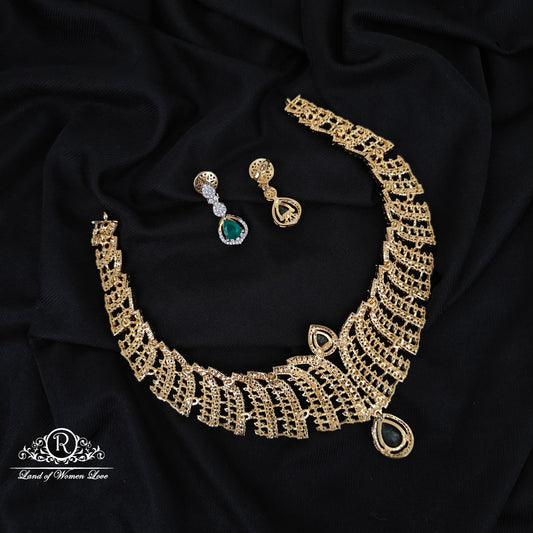 92.5 SILVER DIAMOND FINISHING NECKLACE WITH EARRINGS SET-RCM1446