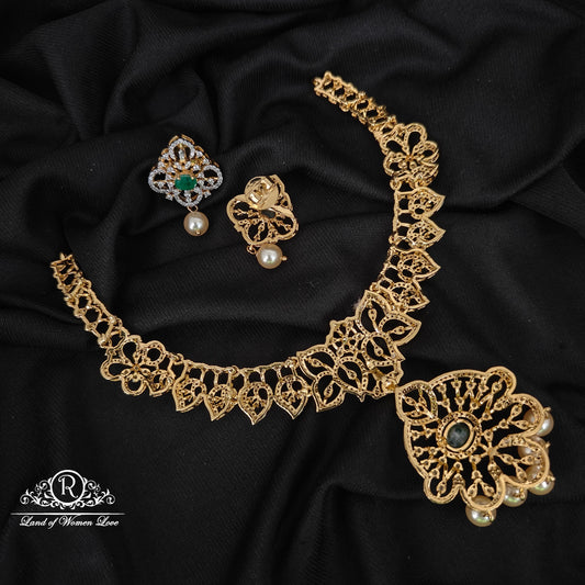 92.5 SILVER DIAMOND FINISHING NECKLACE WITH EARRINGS SET-RCZP07