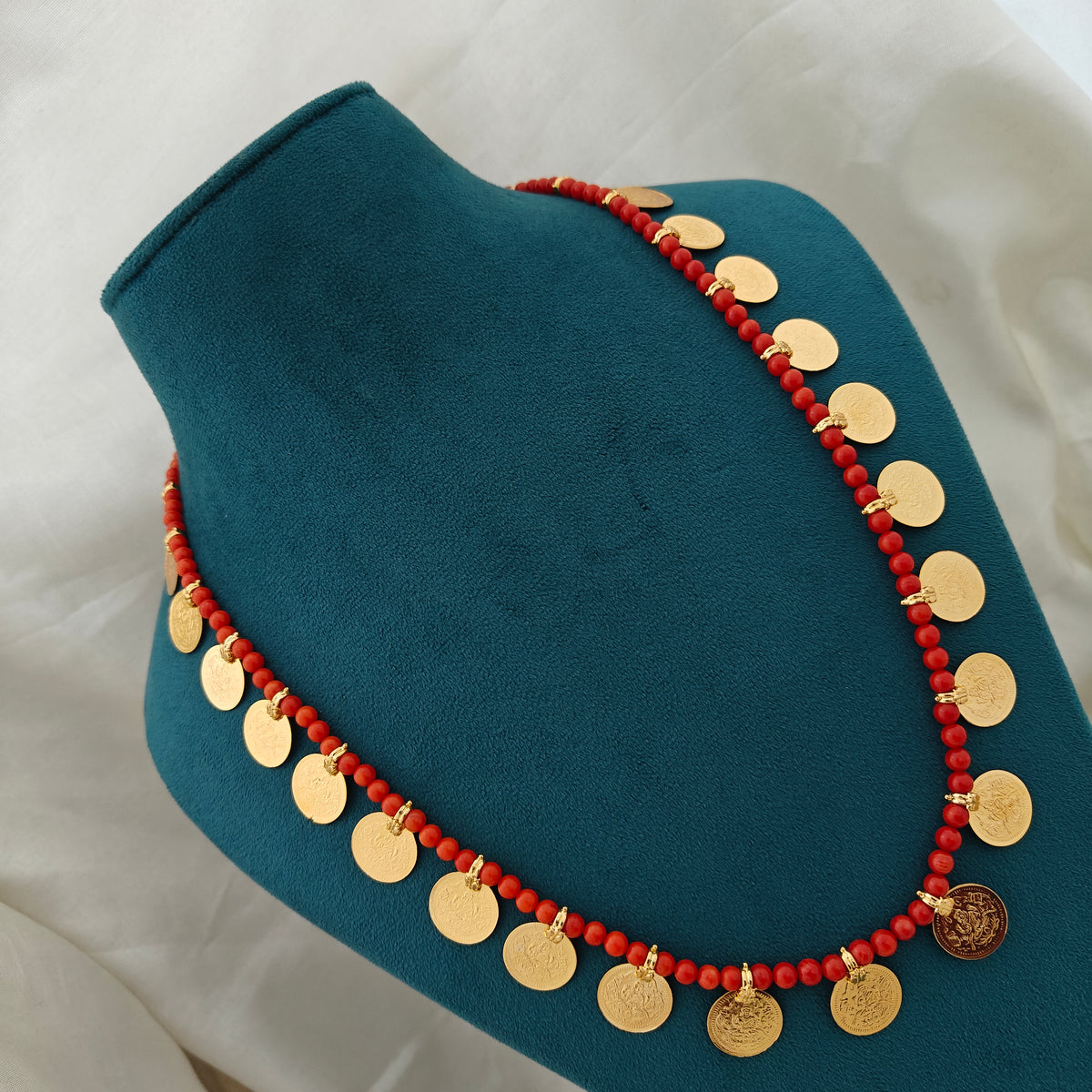 92.5-silver with gold polish Coral Kasu Mala-RCH1340