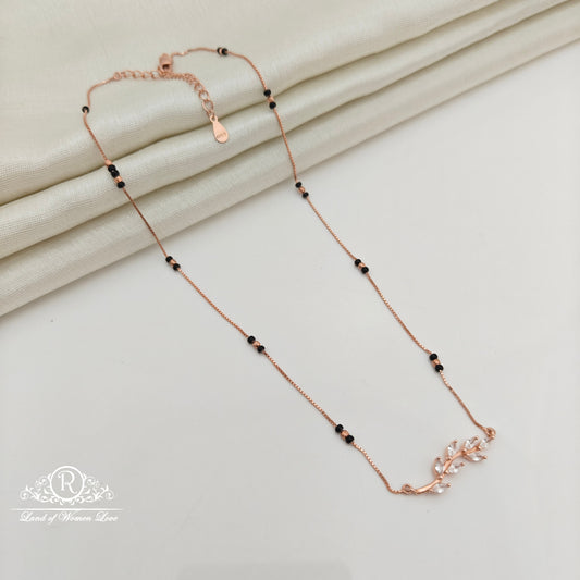 92.5 Silver Rose Gold Polish Black Beads Chain-RCSS008