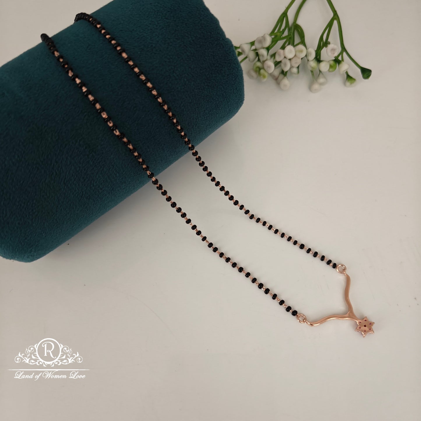 92.5 SILVER ROSE GOLD POLISH BLACK BEADS CHAIN-RCRB44