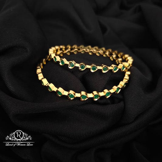 92.5-SILVER GREEN STONE HEART SHAPE BANGLES-RCZ986