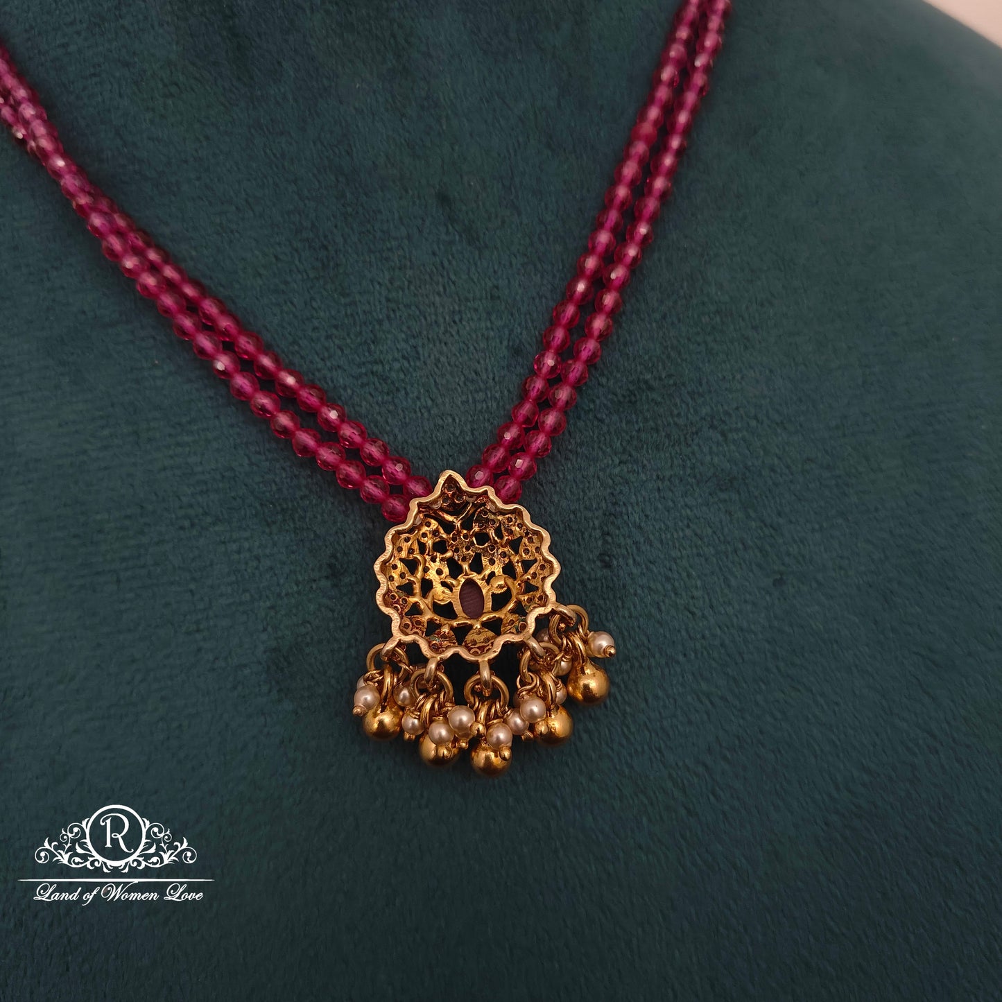 92.5 Silver ruby beads chain with locket -RCH1219
