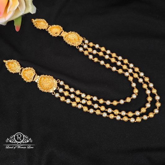 92.5 Silver 3 Lines Pearl Beads Chain With Side Peacock Desgin Pendants-RCJR1139
