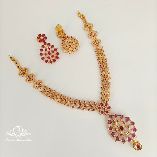 92.5 SILVER RUBY NECKLACE WITH EARRINGS SET-RCP182